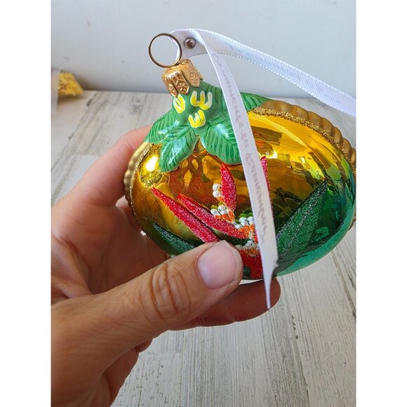 Bird of paradise flower glass ornament remember Poland glitter gold Xmas tree - Picture 8 of 9